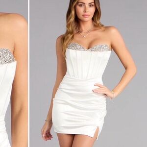 Windsor White Strapless Dress with Rhinestone Detail